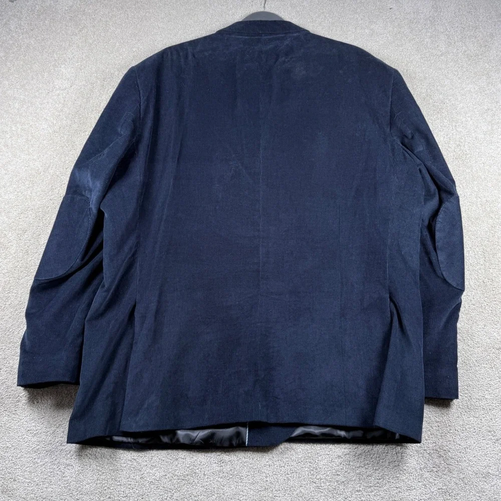 Stafford Mens 56R Navy Blue Corduroy Blazer Sport Coat Elbow Patches Academic
